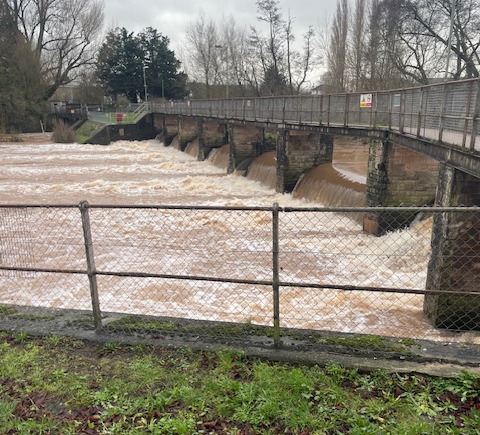 French Weir in Taunton with the River Tone in spate