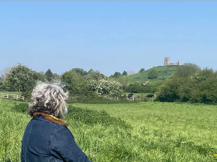 Vanessa Becker-Hughes looking at Burrow Mump